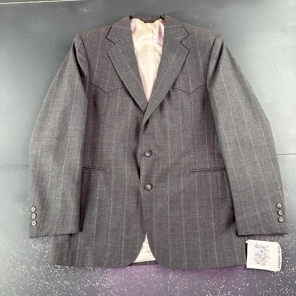 VTG Pagano West Suit Mens 42R Gray Tweed Wool Blend Striped 32" Waist NWT USA - Picture 5 of 16